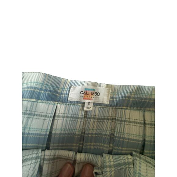 Soft Grunge Pleated Skirt CALI 1850 Light Academia Blue Plaid Size‎ S - Picture 2 of 6